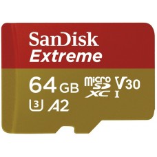MicroSD 64GB SanDisk Class 10 Extreme Action Cameras/Drones A2 V30 UHS-I U3 (160 Mb/s)+SD адаптер
