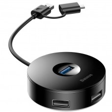 Baseus round box HUB adapter（Type-C+USB A to USB3.0*1+USB2.0*3）12cm Black