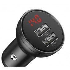 Автомобильное зарядное устройство Baseus Digital Display Dual USB 4.8A Car Charger 24W Silver