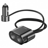 Автомобильное зарядное устройство Baseus High Efficiency One to Two Cigarette Lighter(dual-cigarette lighter 80W +dual USB 3.1A)Black
