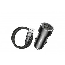 Автомобильное зарядное устройство Baseus Small Screw 3.4A Dual-USB  Car Charging with Type-C cable Set Black